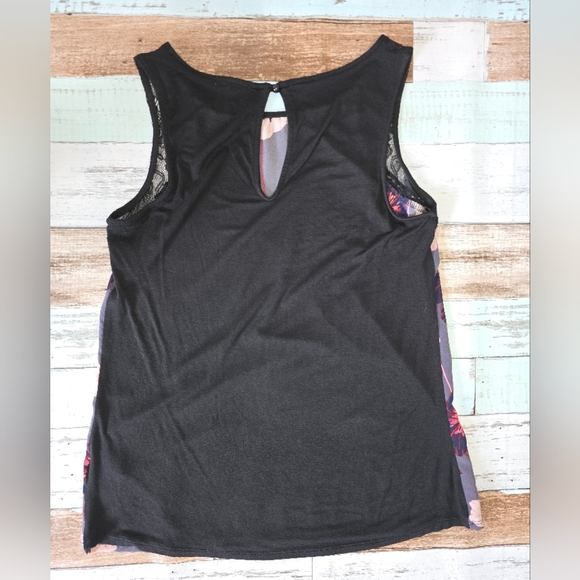 Maurices Purple and black Floral Tank Top with lace detail - Picture 3 of 4